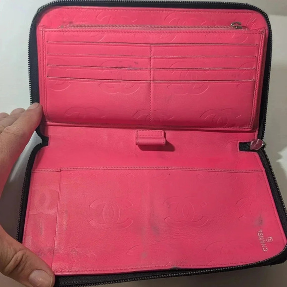 Authentic Chanel Cambon Long Wallet Black Leather with Hot Pink Interior - Picture 11 of 15